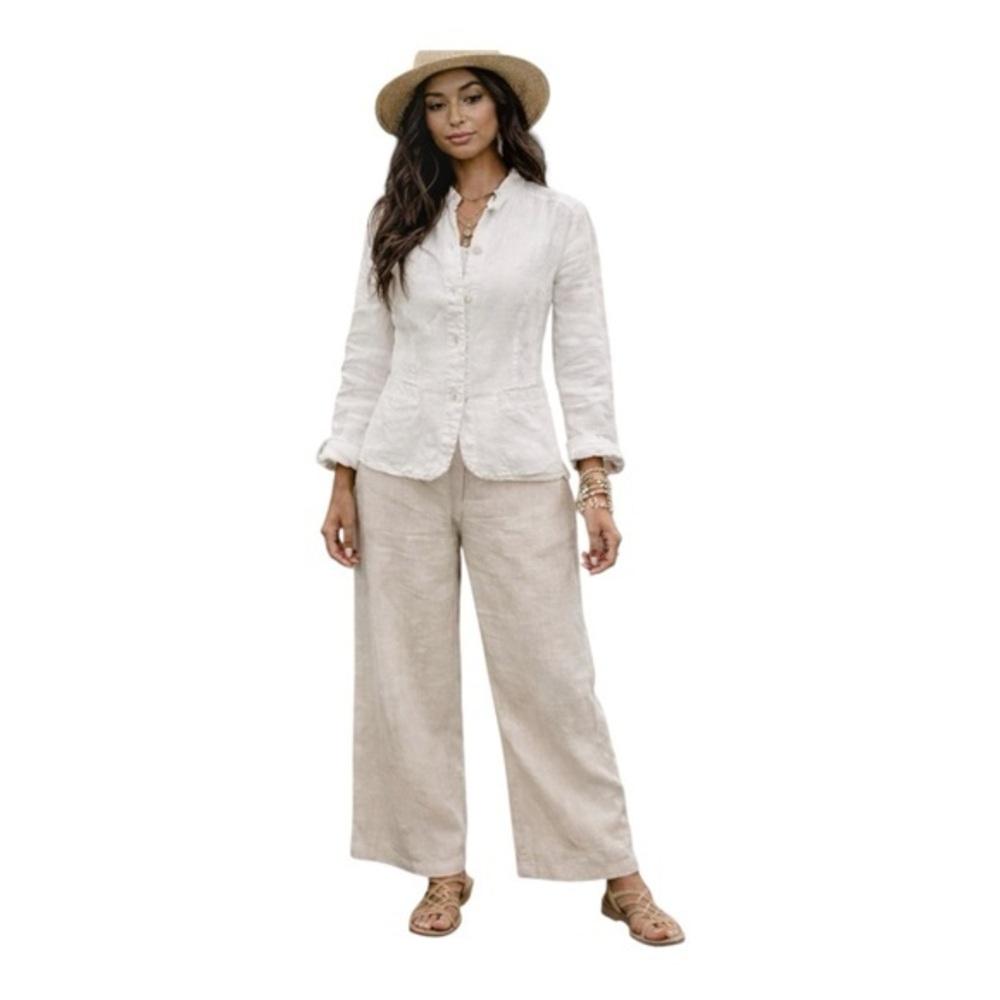 Coldwater Creek White Linen Blazer Jacket Petite Linen Cottagecore Classic
